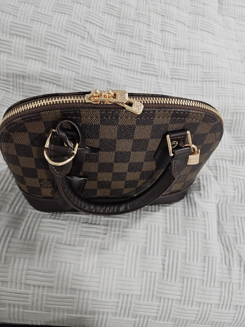 Brown Checkered Dome Satchel Fashion Bag - Picture 10 of 14